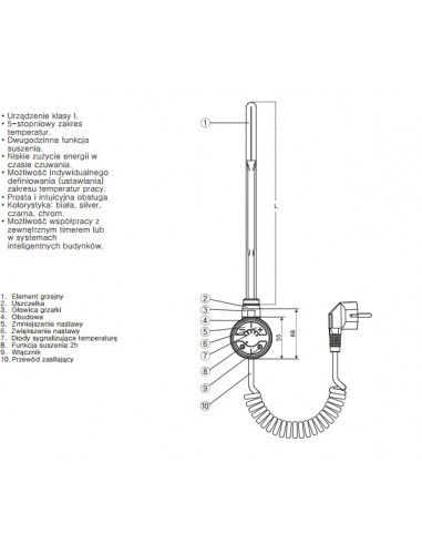 Terma Technologie Grzałka MOA 120 W biała kabel prosty z wtyczką WEMOA01F916W