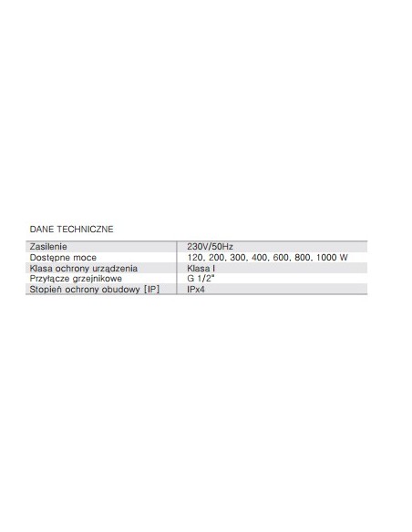 Terma Technologie Grzałka MOA 120 W biała kabel prosty z wtyczką WEMOA01F916W