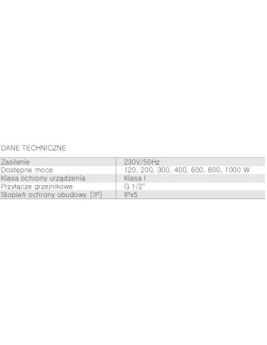 Terma Technologie Grzałka REG 2 120 W biała kabel prosty z wtyczką WER2G01B916W