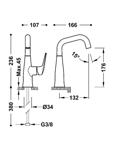 Bateria umywalkowa stojąca z boczną...