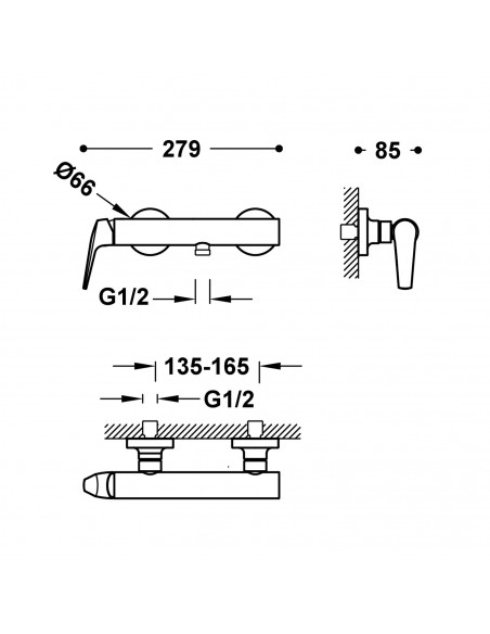 Bateria jednouchwytowa natryskowa ścienna TRES - FUJI 28116701