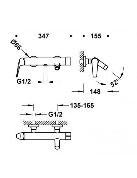 Bateria jednouchwytowa wannowa ścienna TRES - FUJI 28117001