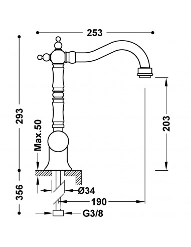 Bateria umywalkowa stojąca z boczną...