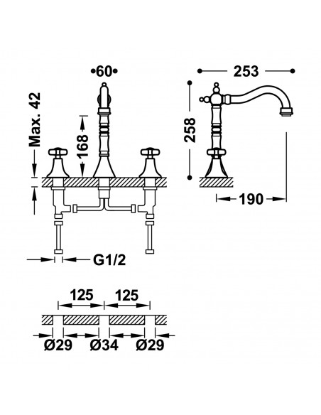 Bateria umywalkowa stojąca dwuuchwytowa TRES - CLASIC 24210201
