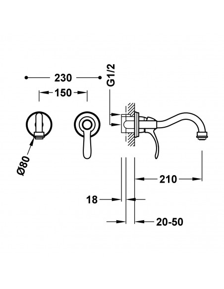 Bateria jednouchwytowa umywalkowa podtynkowa TRES - Clasic 24220001