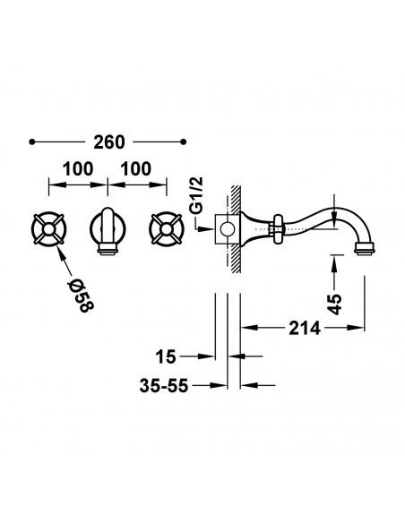 Bateria dwuuchwytowa umywalkowa podtynkowa TRES - Clasic 24215101
