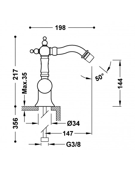 Bateria jednouchwytowa do bidetu z boczną dźwignią TRES - Clasic 24222001