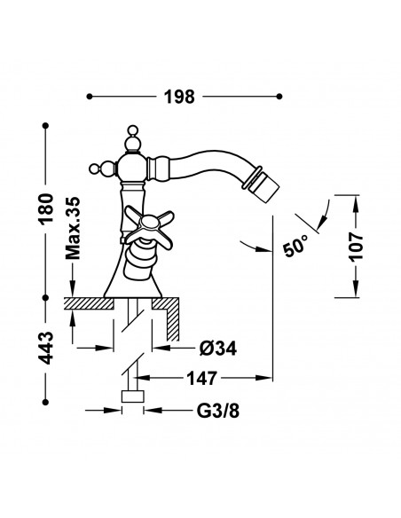 Bateria dwuuchwytowa do bidetu TRES - Clasic 24212202
