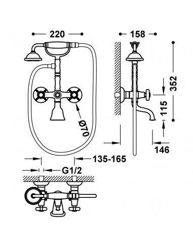 Bateria dwuuchwytowa wannowa ścienna...