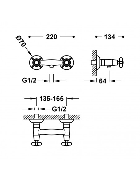 Bateria dwuuchwytowa natryskowa ścienna TRES - Clasic 24216301