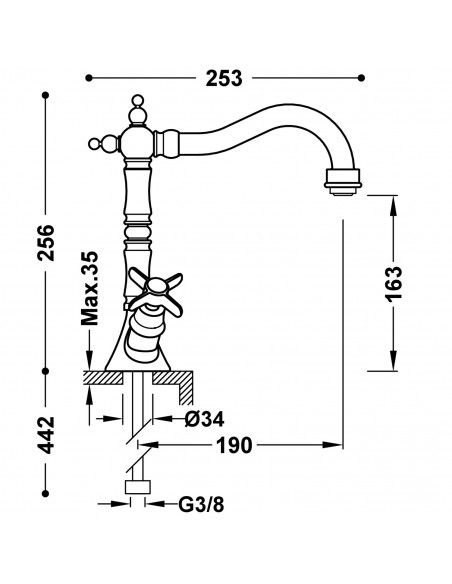 Bateria umywalkowa stojąca dwuuchwytowa TRES - CLASIC 24210902