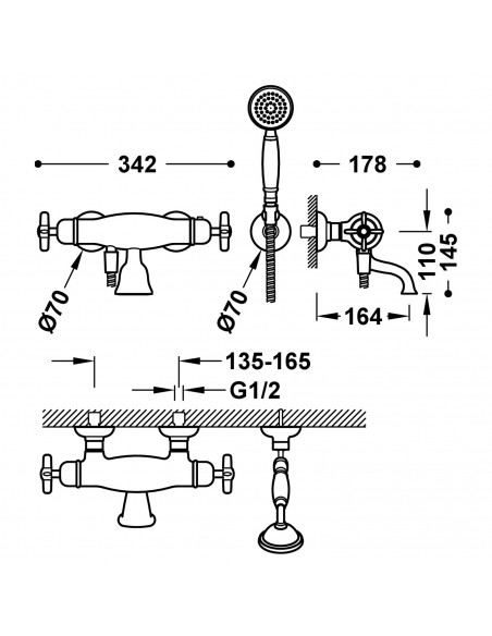 Bateria termostatyczna wannowa ścienna TRES - Clasic 24217409