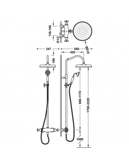Zestaw natryskowy z baterią termostatyczną ścienną 2 - drożną TRES - Clasic 24219502