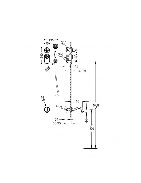 Zestaw natryskowo - wannowy 2-drożny z baterią podtynkową termostatyczną BLOCK SYSTEM TRES - CLASIC 24235201