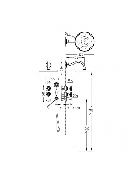 Zestaw natryskowy 2-drożny z baterią podtynkową termostatyczną BLOCK SYSTEM TRES - CLASIC 24235202