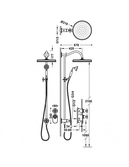 Zestaw natryskowy 1-drożny z baterią podtynkową termostatyczną BLOCK SYSTEM TRES - CLASIC 24235203
