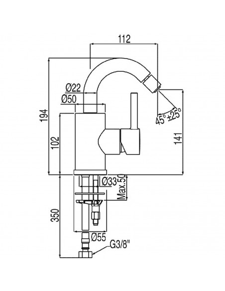Bateria jednouchwytowa do bidetu z boczną dźwignią TRES LEX-ALP 20322401