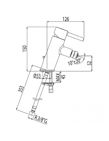 Bateria jednouchwytowa pochyła do bidetu TRES LEX-ALP 20312001