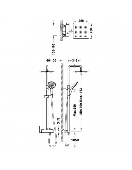 Zestaw natryskowy z baterią 2-drożną ścienną TRES - LEX-ALP 08119704