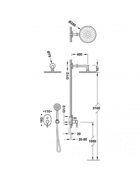 Zestaw natryskowy z baterią podtynkową 2-drożną TRES - LEX-ALP 20318002