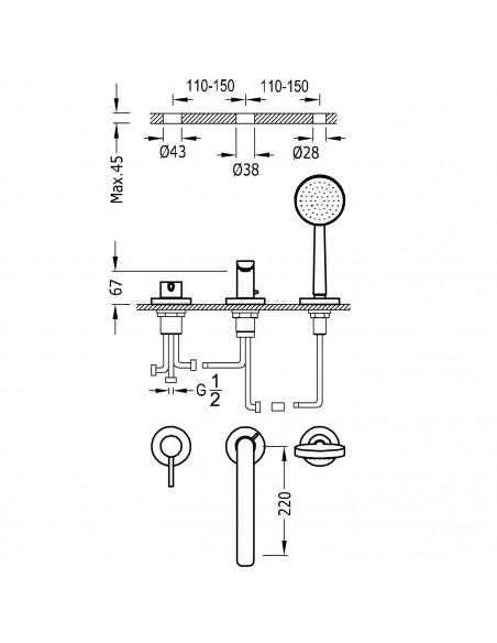 Bateria wannowa jednouchwytowa montowana na krawędzi wanny TRES - LEX-ALP 20316101