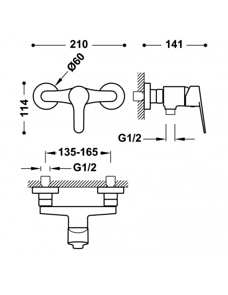 Bateria natryskowa jednouchwytowa ścienna TRES BASE 21516710