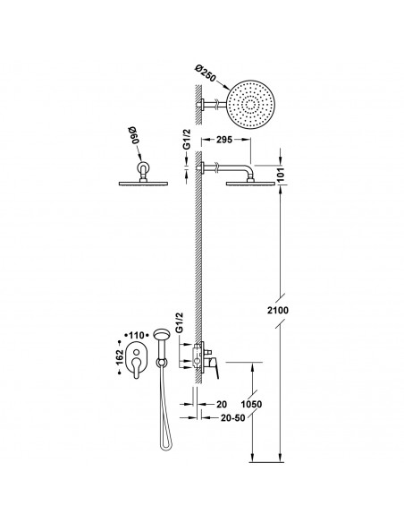 Zestaw baterii jednouchwytowej podtynkowej 2-drożnej TRES BASE 21599002