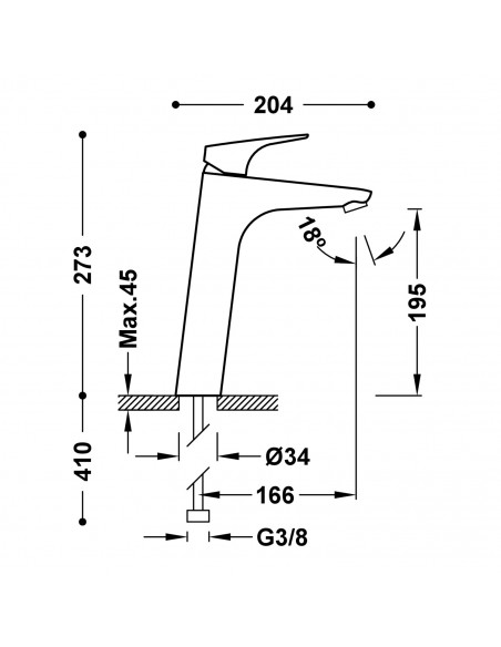 Bateria wysoka jednouchwytowa umywalkowa stojąca TRES CANIGO 21720303