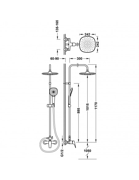 Zestaw baterii jednouchwytowej naściennej 2-drożnej prysznicowej TRES - CANIGO 21719101