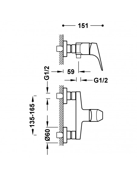 Bateria jednouchwytowa ścienna prysznicowa TRES - CANIGO 21726701