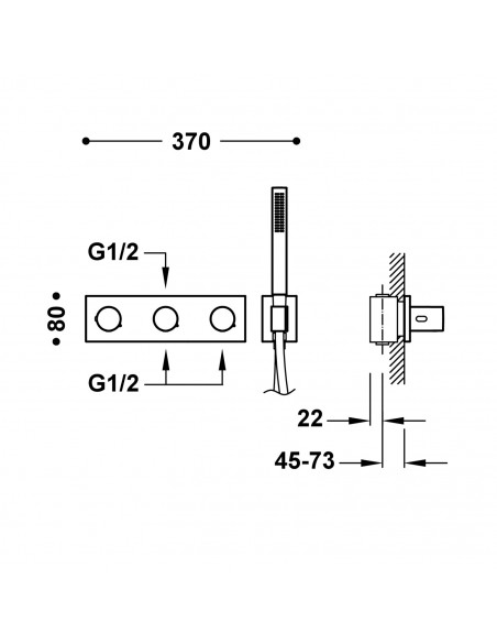 Zestaw baterii termostatycznej podtynkowej 3-drożnej TRES - B-System 30735301