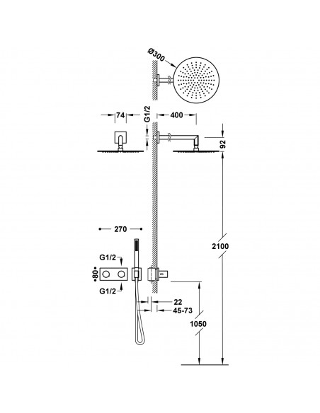 Zestaw baterii termostatycznej podtynkowej 2-drożnej prysznicowej TRES - B-System 30735204