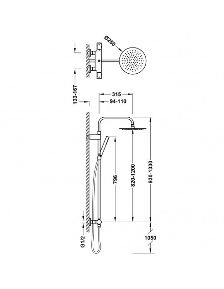 Zestaw baterii termostatycznej naściennej 2-drożnej prysznicowej TRES Over-wall 19038708