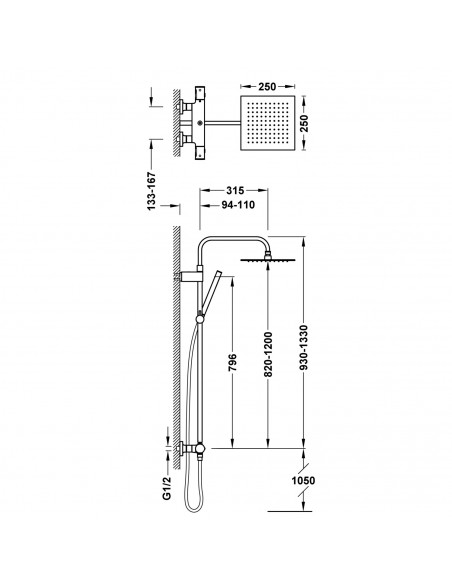 Zestaw baterii termostatycznej naściennej 2-drożnej prysznicowej TRES Over-wall 19038709