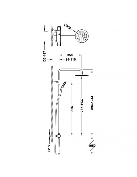 Zestaw baterii termostatycznej naściennej 2-drożnej prysznicowej TRES Over-wall 19038710