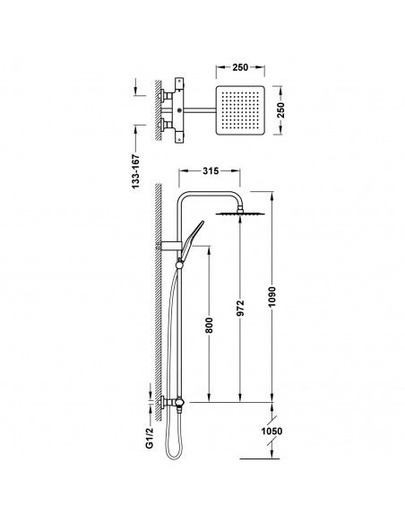Zestaw baterii termostatycznej naściennej 2-drożnej prysznicowej TRES Over-wall 19039313