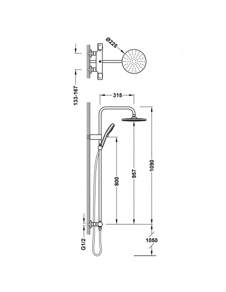 Zestaw baterii termostatycznej naściennej 2-drożnej prysznicowej TRES Over-wall 19039315