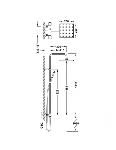 Zestaw baterii termostatycznej naściennej 2-drożnej prysznicowej TRES Over-wall 19039317