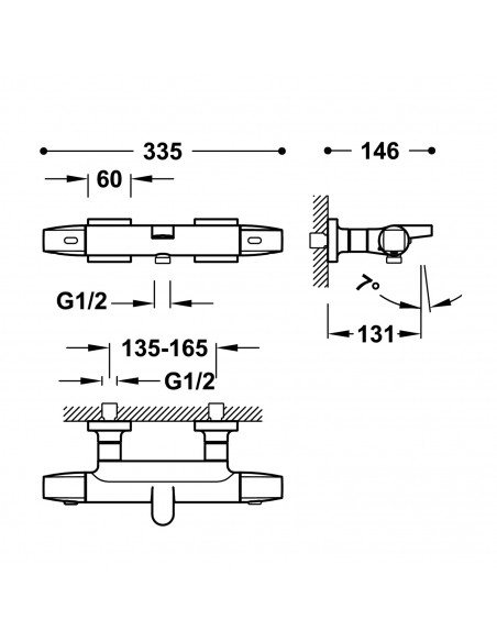 Bateria termostatyczna naścienna wannowo-prysznicowa Tres Over-wall 19017459