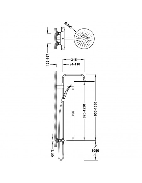 Zestaw baterii termostatycznej naściennej 2-drożnej prysznicowej TRES Over-wall 19038705