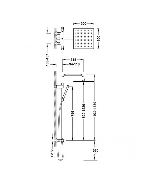 Zestaw baterii termostatycznej naściennej 2-drożnej prysznicowej TRES Over-wall 19039307