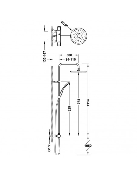 Zestaw baterii termostatycznej naściennej 2-drożnej prysznicowej TRES Over-wall 19039301