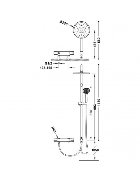 Zestaw baterii termostatycznej naściennej 2-drożnej prysznicowej TRES Over-wall 19038501