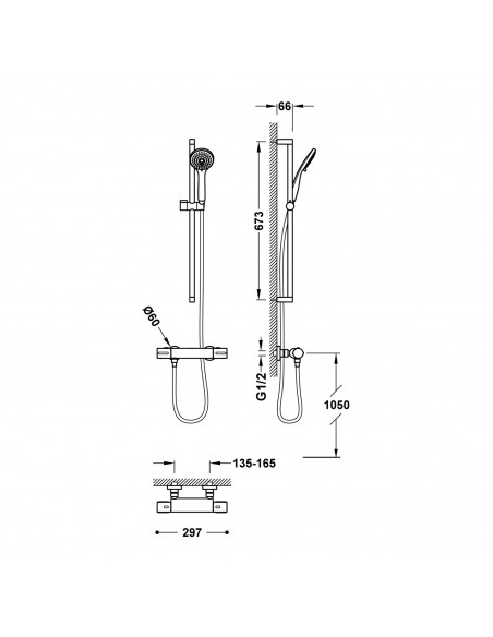 Zestaw baterii termostatycznej naściennej 2-drożnej prysznicowej TRES Over-wall 19019601