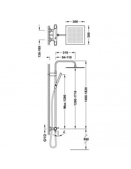 Zestaw baterii termostatycznej naściennej 3-drożnej wannowo-prysznicowej TRES Over-wall 19031205