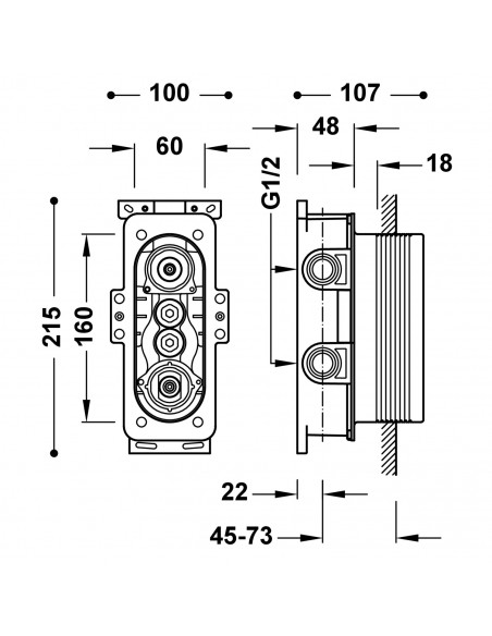 THERM-BOX Wpuszczany 2-drożny korpus poprzez Therm-Box z baterią termostatyczną prysznicową i wannową 20785001