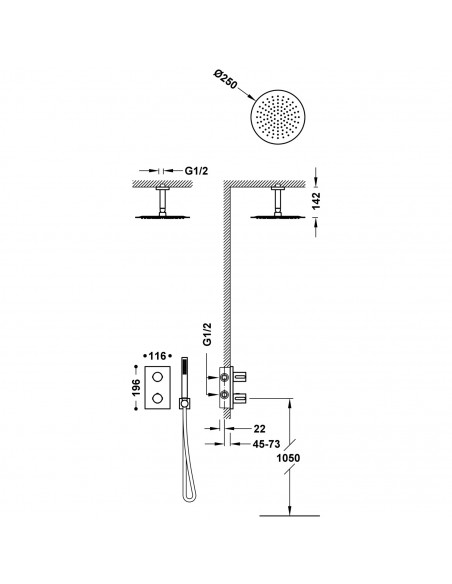 Zestaw baterii prysznicowej termostatycznej podtynkowej 2-drożnej TRES - THERM-BOX 06225003