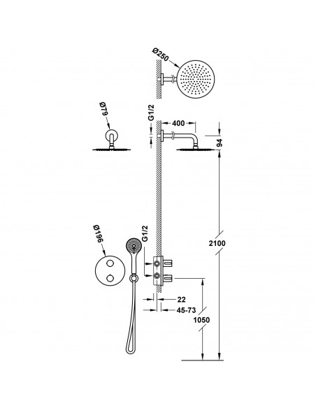 Zestaw baterii prysznicowej termostatycznej podtynkowej 2-drożnej TRES - THERM-BOX 20425004