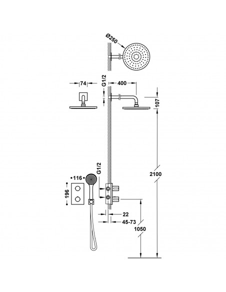 Zestaw baterii prysznicowej termostatycznej podtynkowej 2-drożnej TRES - THERM-BOX 21625004