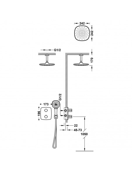 Zestaw baterii prysznicowej termostatycznej podtynkowej 2-drożnej TRES - THERM-BOX 21725003